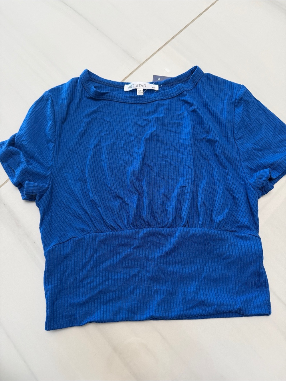 Women's Blue Ribbed Cropped Tee